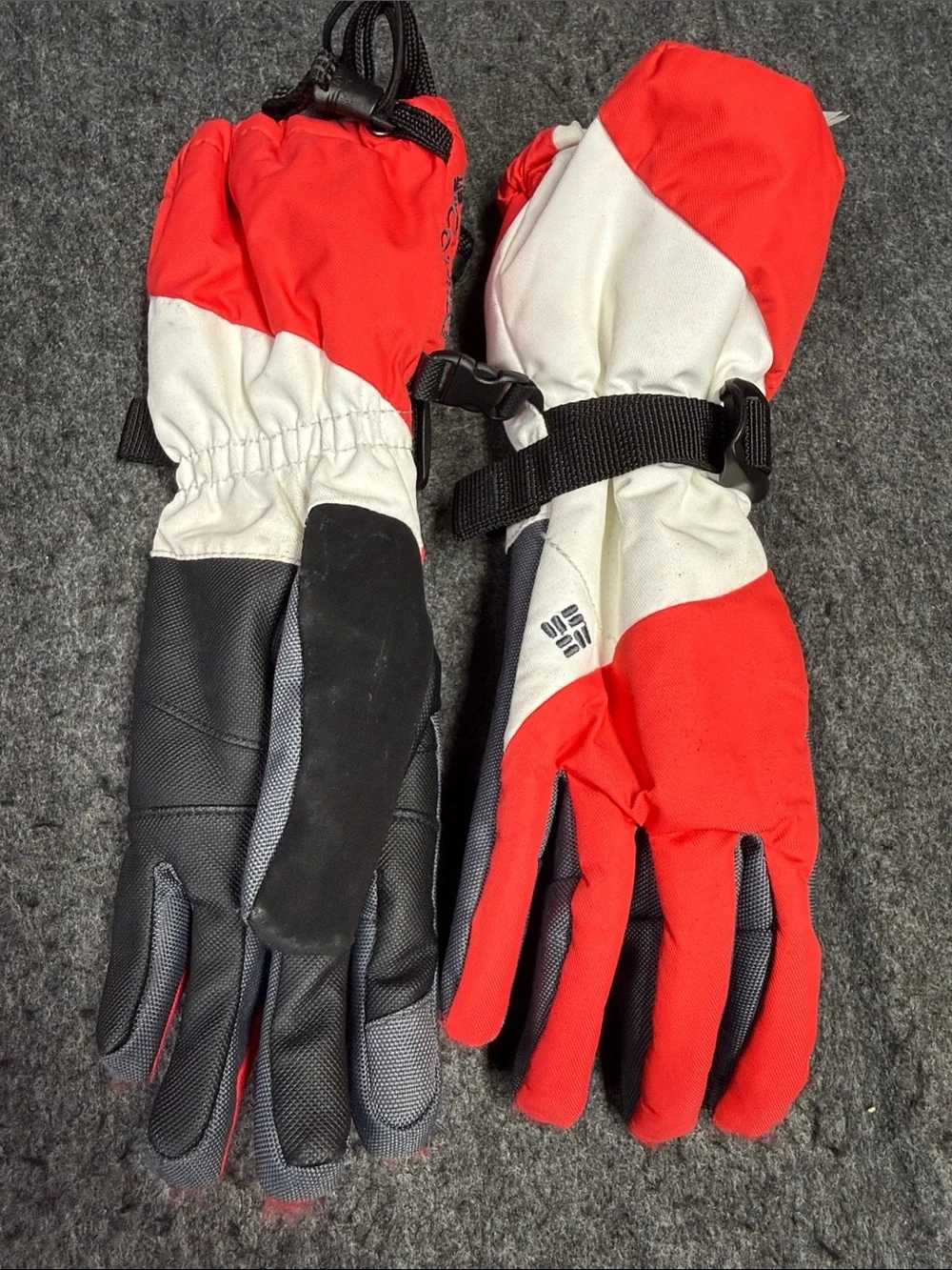Columbia Red White Gray Ski Gloves with Adjustable Strap